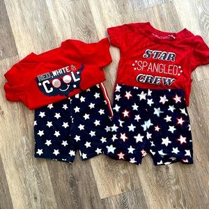 Adorable, 2pc lot Red, White & Blue 4th July American Flag outfits 3T